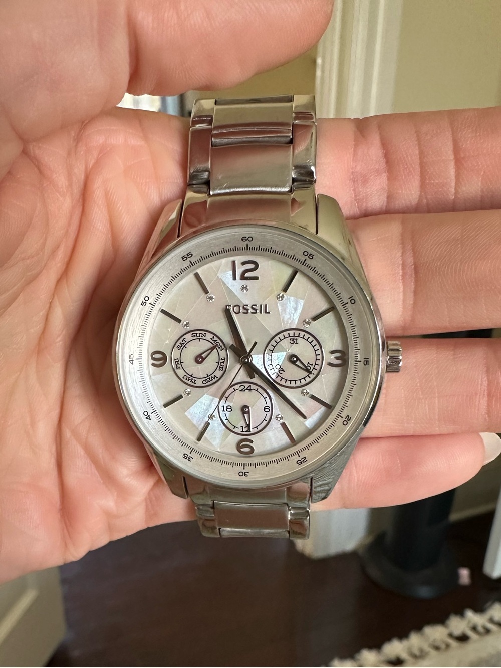 Fossil Women’s Stainless Steel Chronograph Watch - Silver and Mother of Pearl